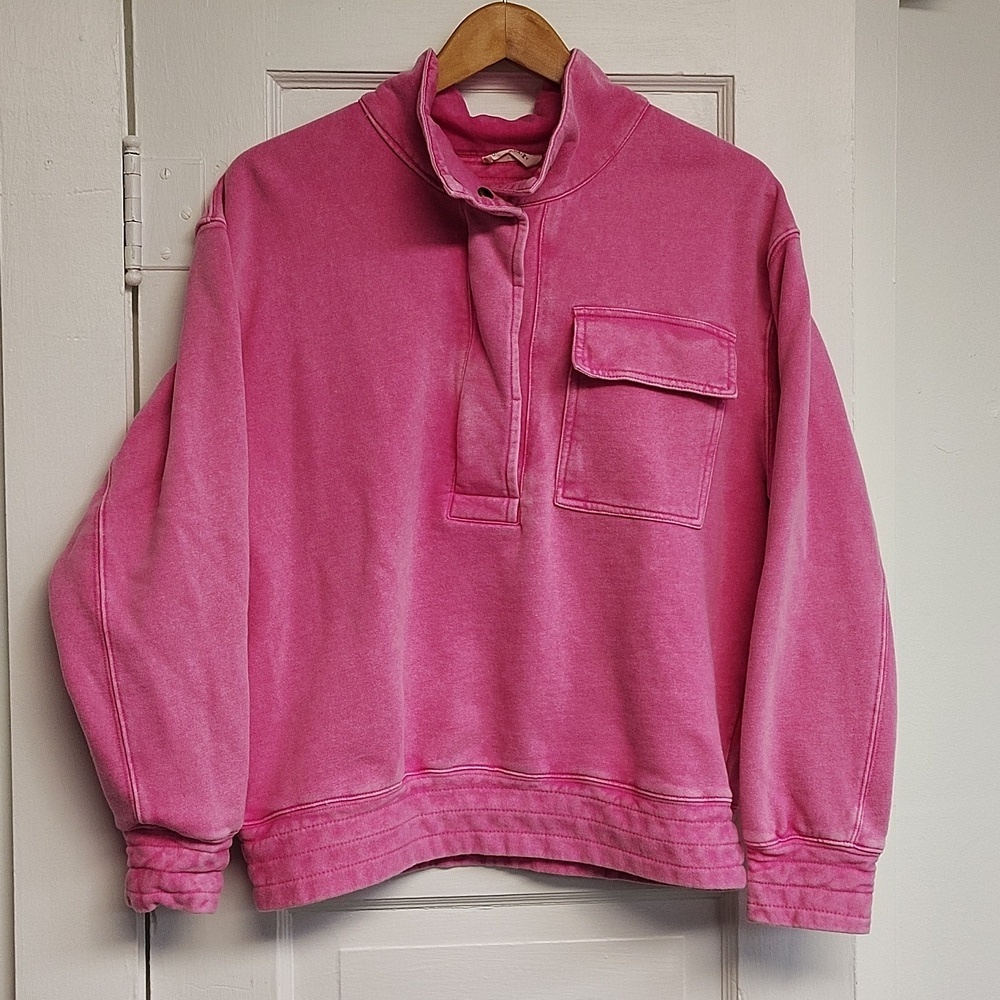 Urban Daizy Pullover Size Oversized Small Pink Mineral Wash Snap Long Sleeve